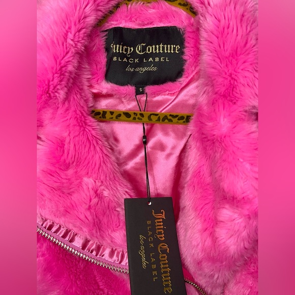 Y2K JUICY COUTURE black label day glo pink Moto faux fur coat SIZE SMALL - Picture 5 of 5